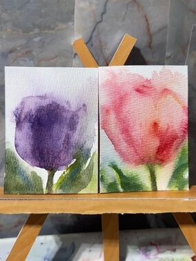 Original set of 2 loose watercolor tulips